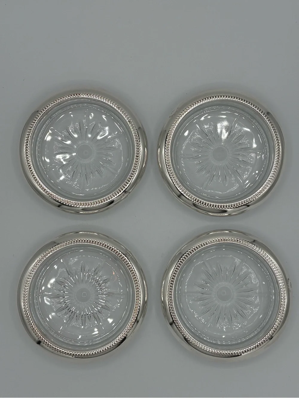 Vintage Italian Silverplate & Cut Glass Wine Coasters Set of 4